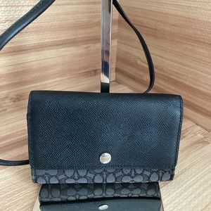 Coach Black Crossbody Wallet with Signature Canvas Trim